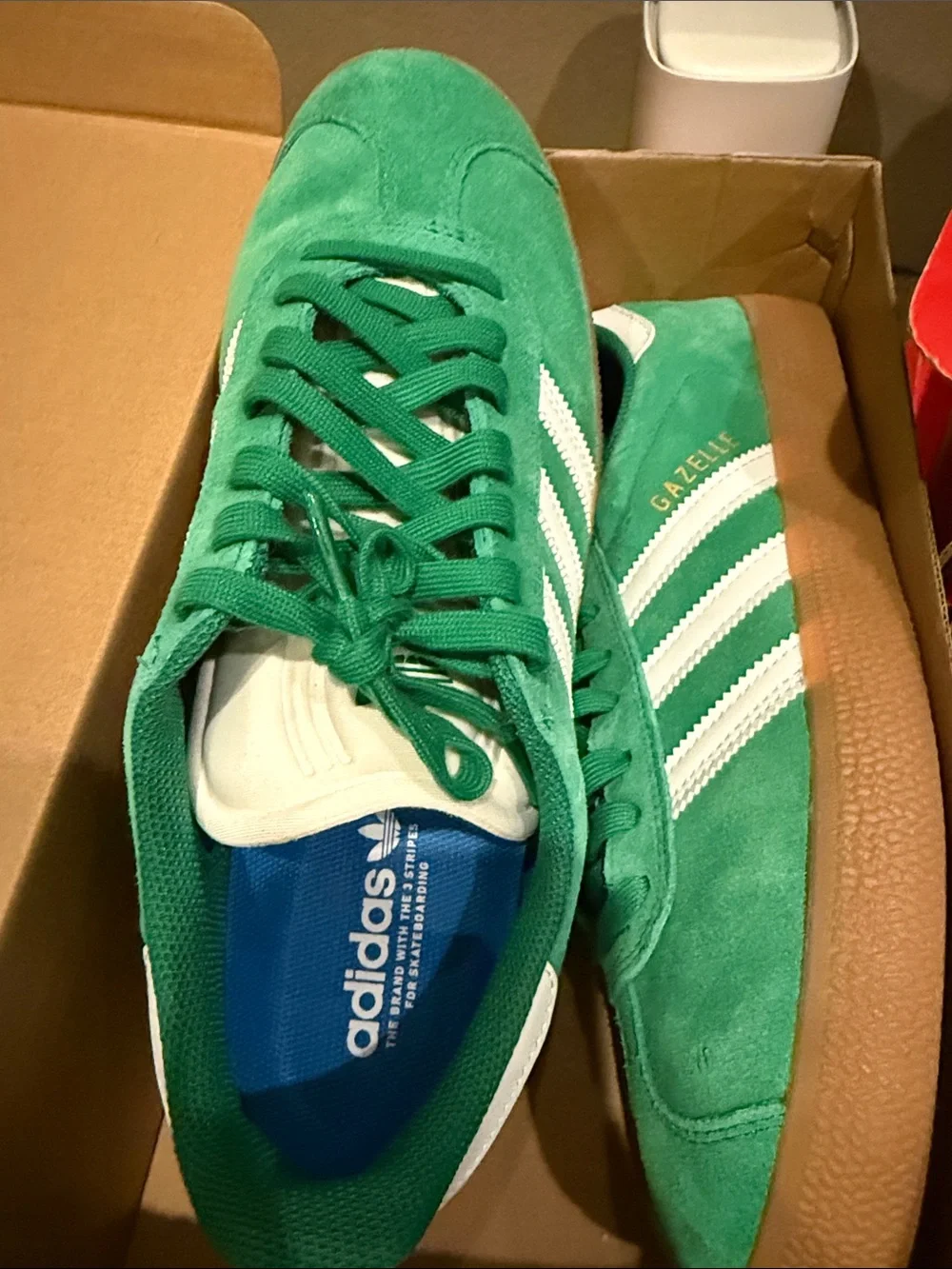 adidas Gazelle Green Suede Sneakers with White Stripes